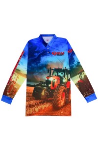 Tailor Made Long Sleeve Mens Polo Shirt Design Full Fit Dye Sublimation Three Buttons Australian Farm Engineering Gear Long Sleeve Polo Shirt Center 100%Polyester P1429 45 degree